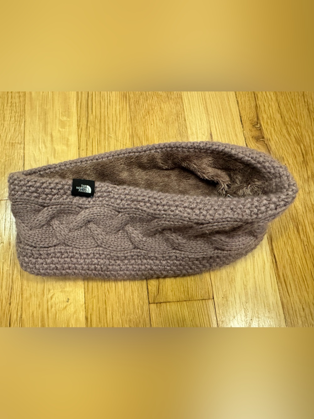 The North Face Mauve Taupe Cable Knit Headband with Faux Fur Lining